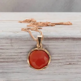 14K Rose Gold Round Red Carnelian 12mm Pendant