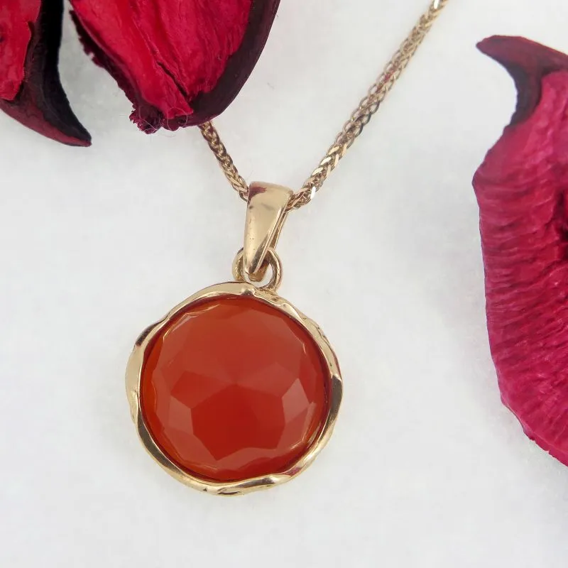 14K Rose Gold Round Red Carnelian 12mm Pendant