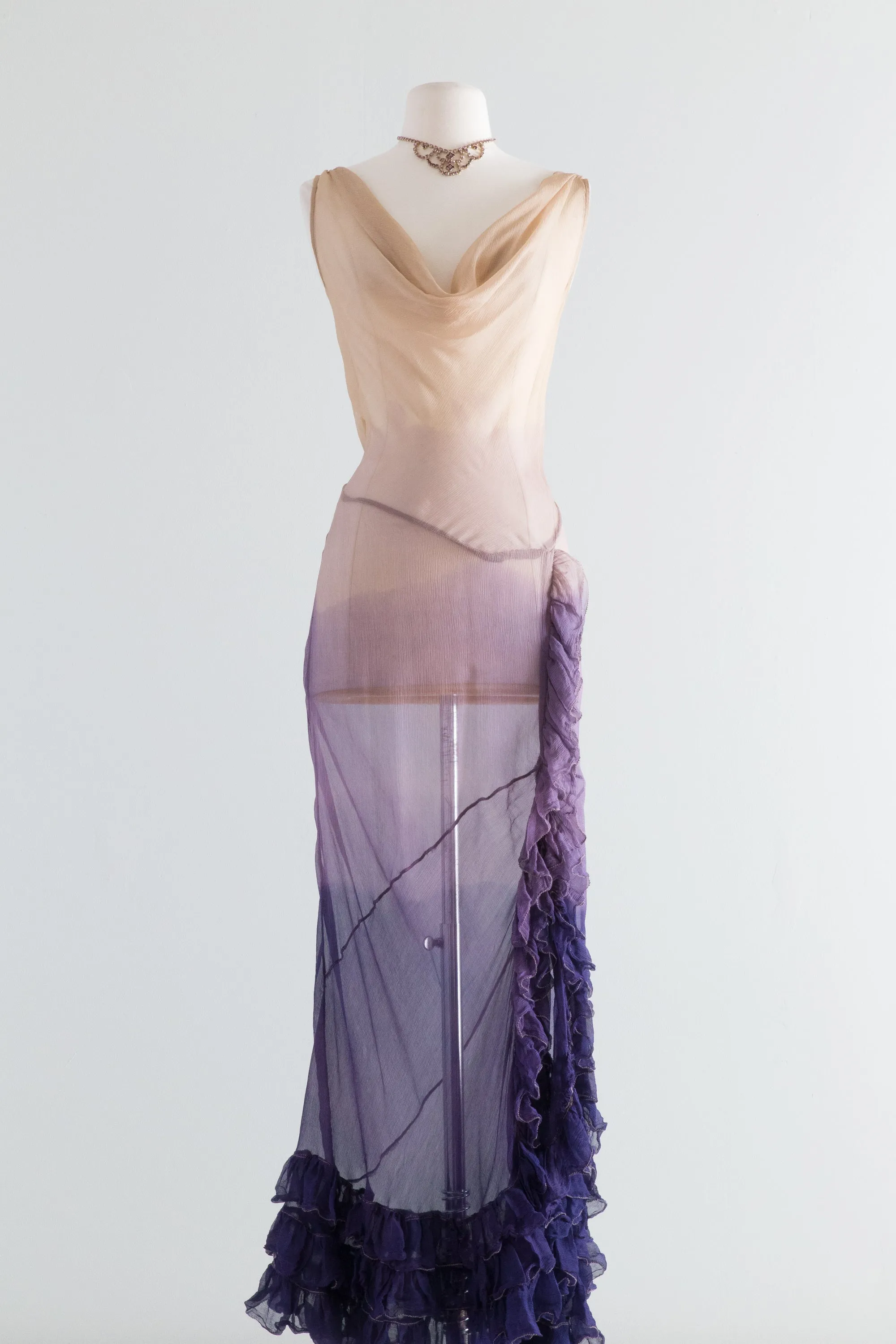 1930's Style Silk Bias Cut Purple Ombre Evening Gown / Medium