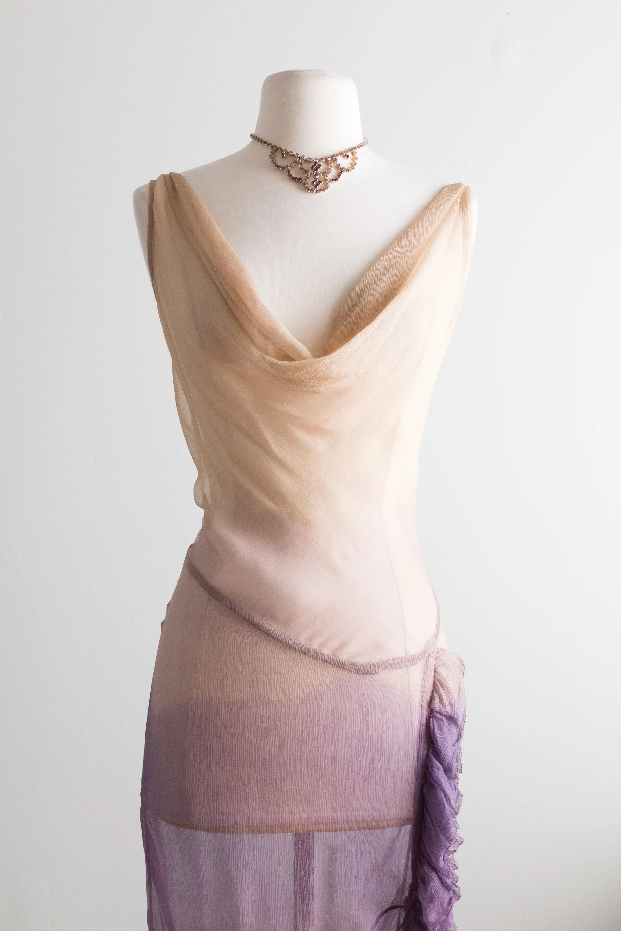 1930's Style Silk Bias Cut Purple Ombre Evening Gown / Medium