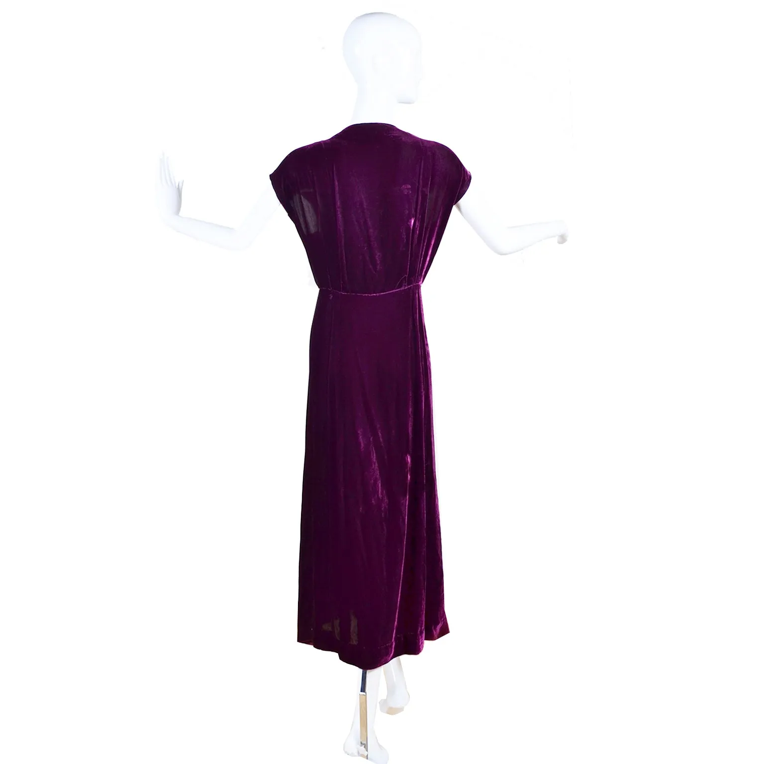 1930s Vintage Dress in Burgundy Red/Purple Silk Velvet Extra Large