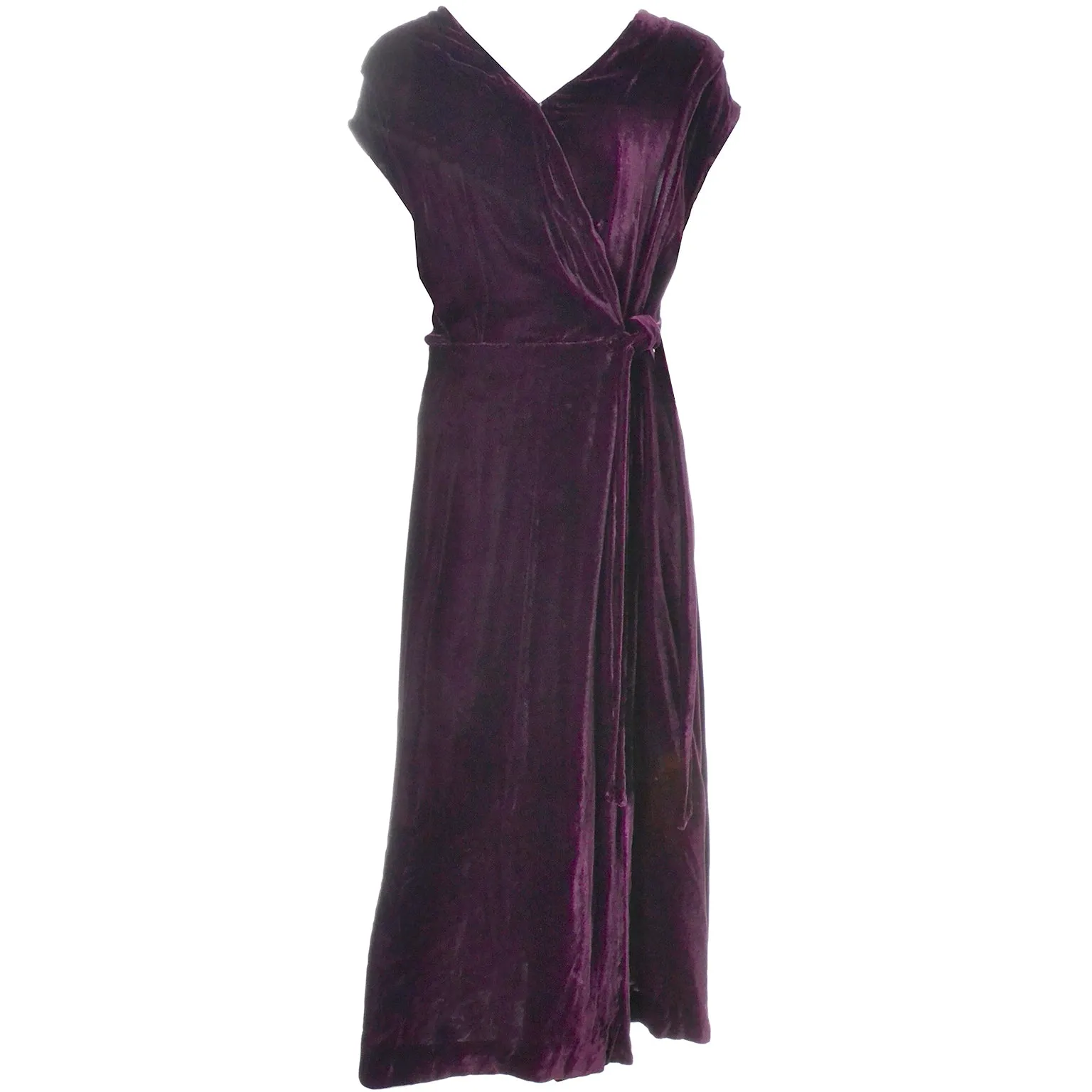 1930s Vintage Dress in Burgundy Red/Purple Silk Velvet Extra Large