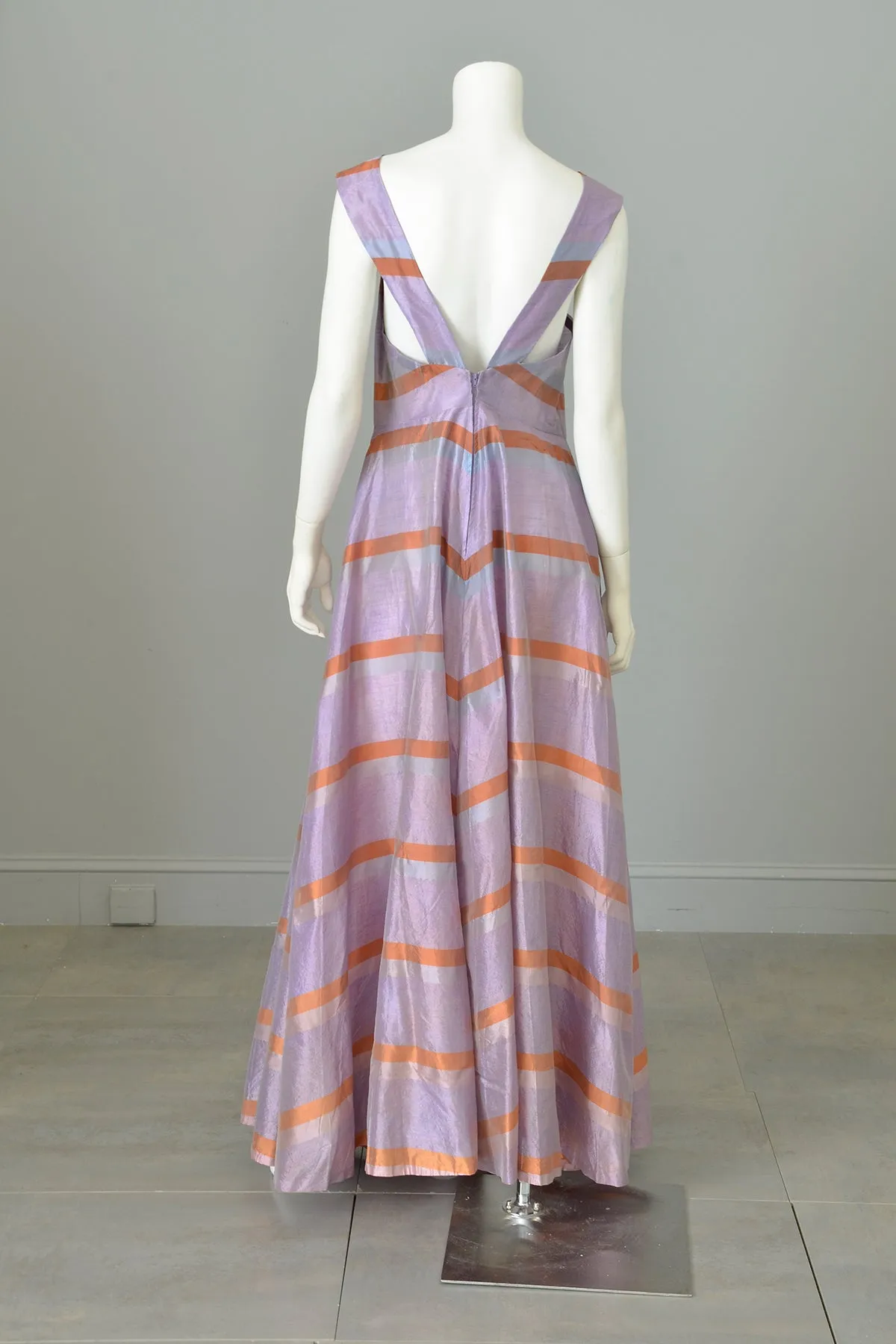 1940s 50s Lilac and Copper Metallic Chevron Jumper Style Gown