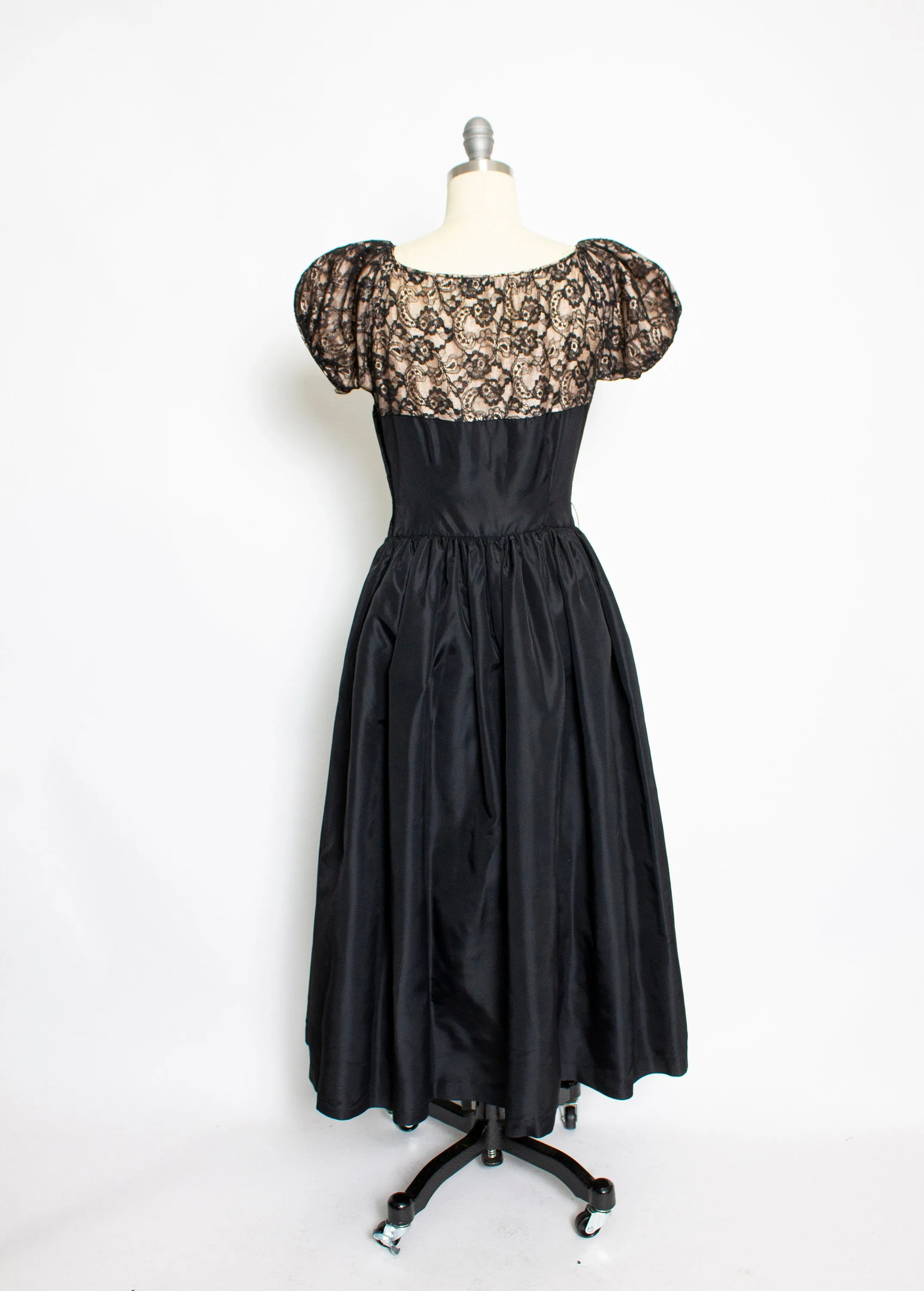 1940s Dress Black Lace Full Skirt Gown Small