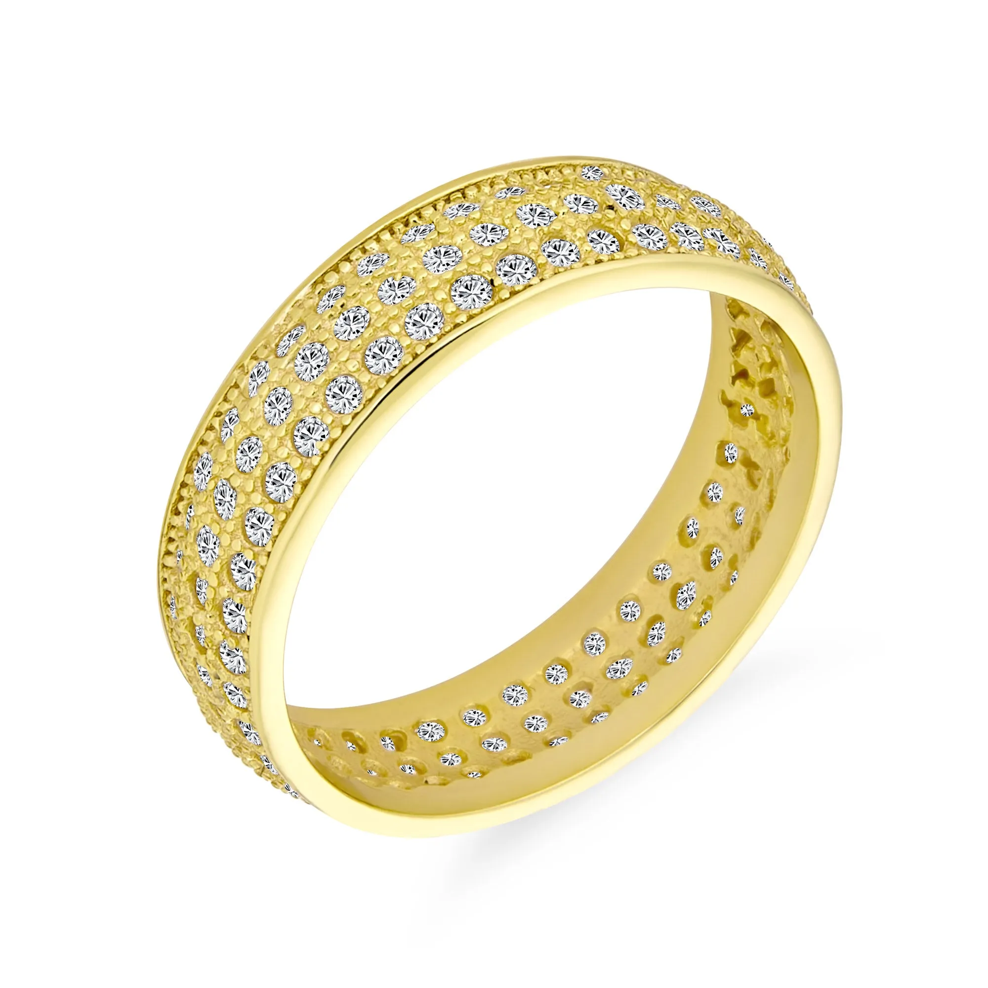 3 Row Micro Pave CZ Anniversary Wedding Band Ring Gold Plated Silver