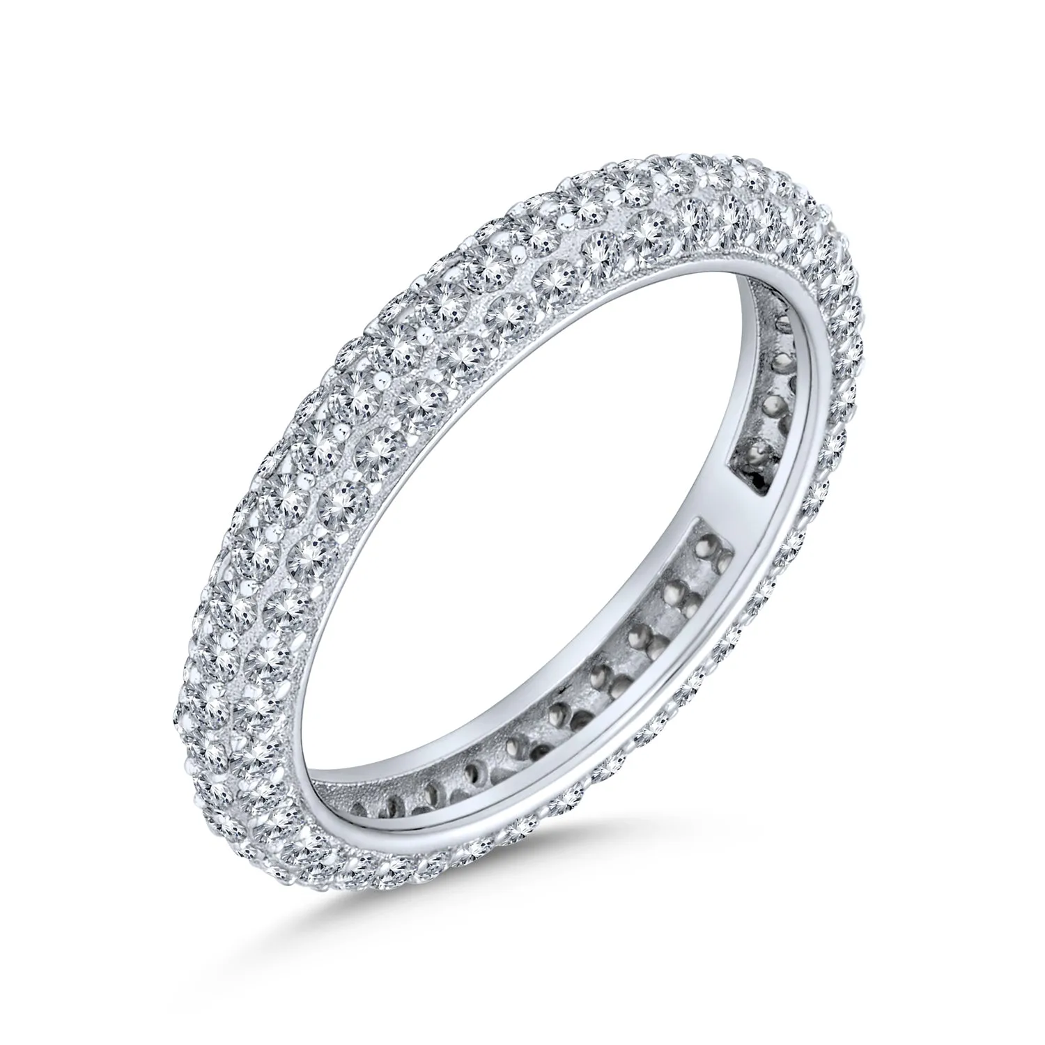 3 Row Micro Pave CZ Anniversary Wedding Band Ring Gold Plated Silver