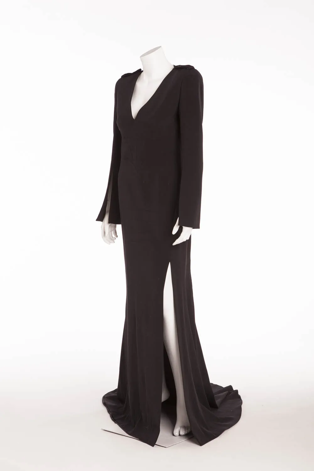 Alexander McQueen - Long Sleeve Long Black Gown with High Slit - IT 42