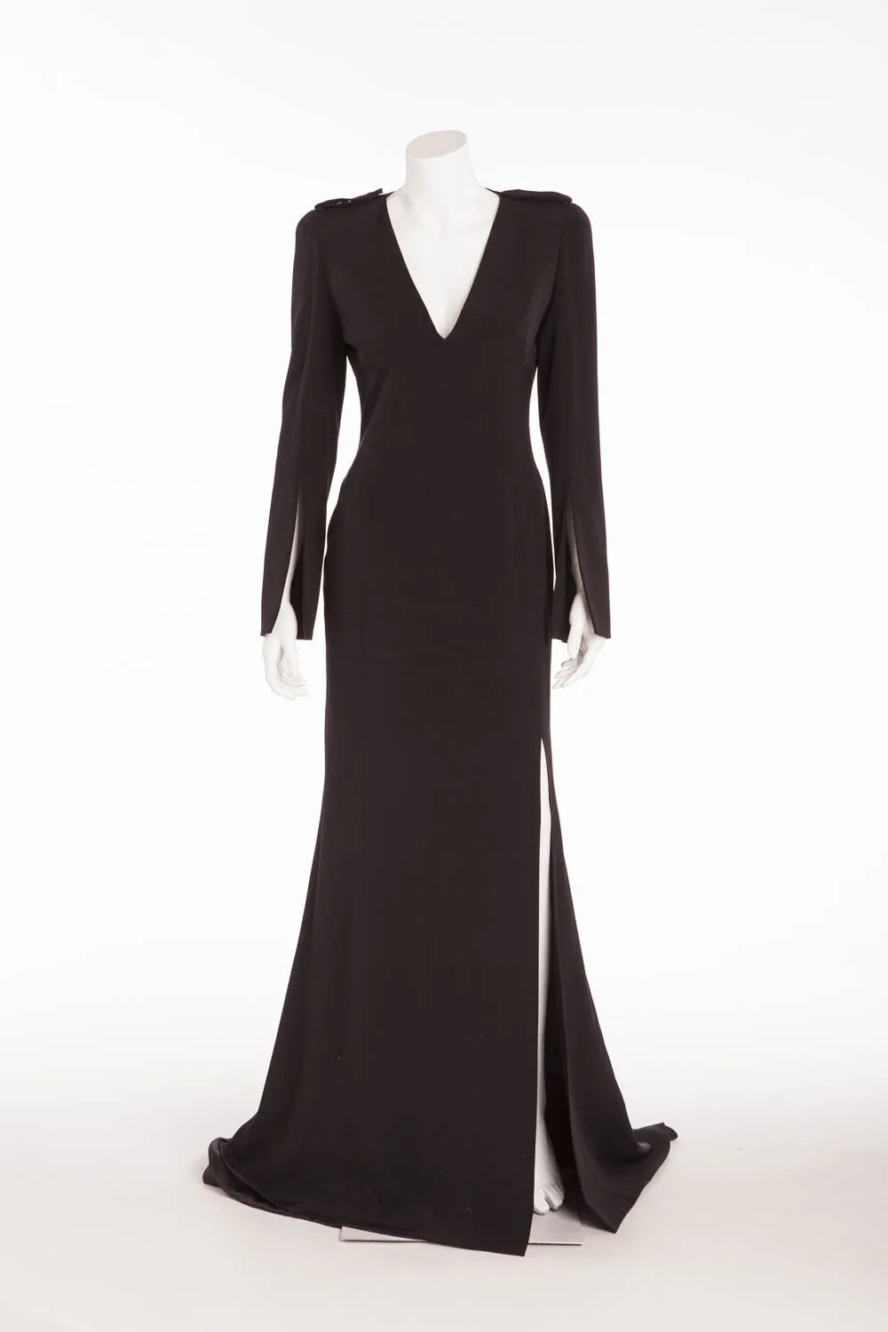 Alexander McQueen - Long Sleeve Long Black Gown with High Slit - IT 42