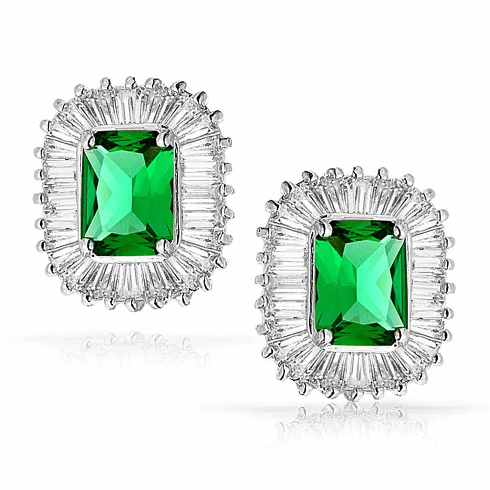 Art Deco AAA CZ Oval  Sqaure Halo Statement Clip On Earring Silver