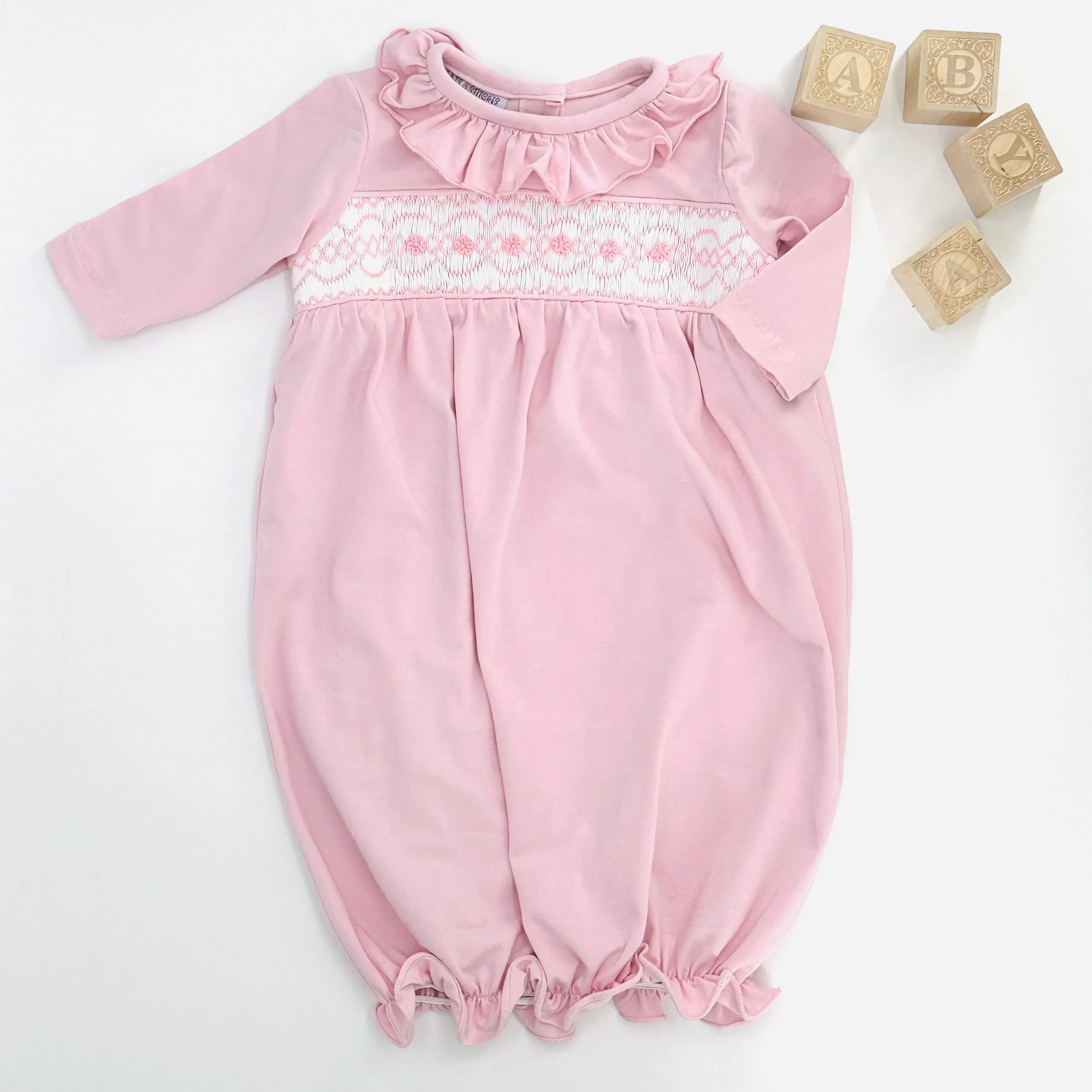 Baby Girl Smocked Layette Gown - Pink