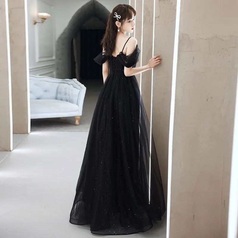 Banquet Evening Dress Female  Summer New Student Adult Ceremony Host Long off-Shoulder Strap Dress