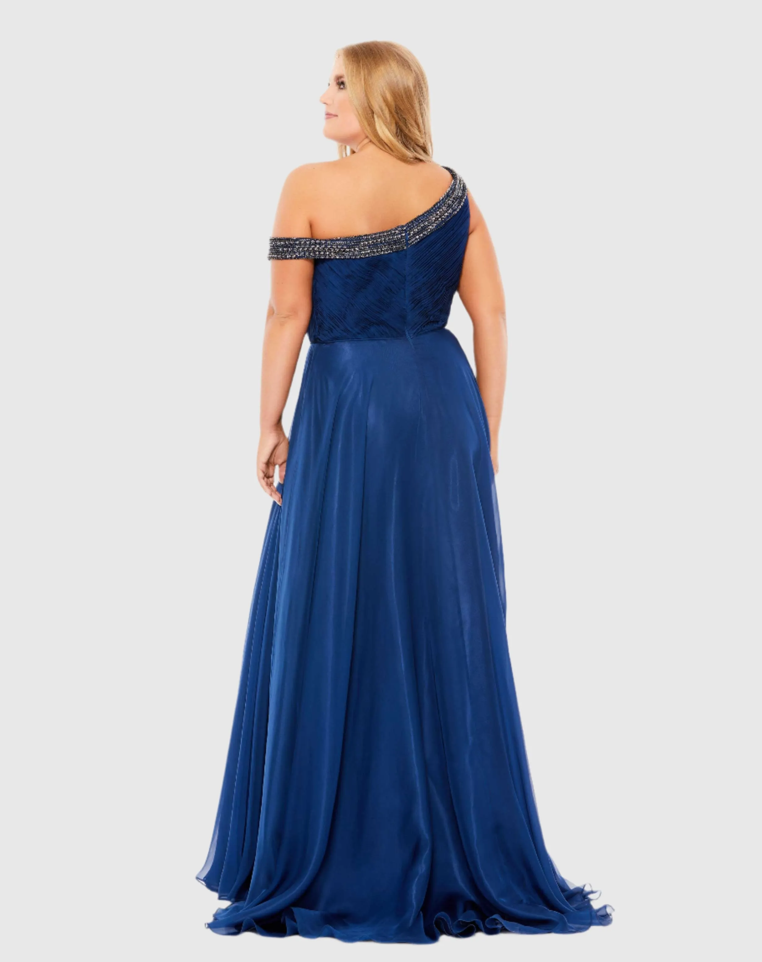 Beaded Drop Shoulder Pleated Flowy Gown (Plus) - FINAL SALE