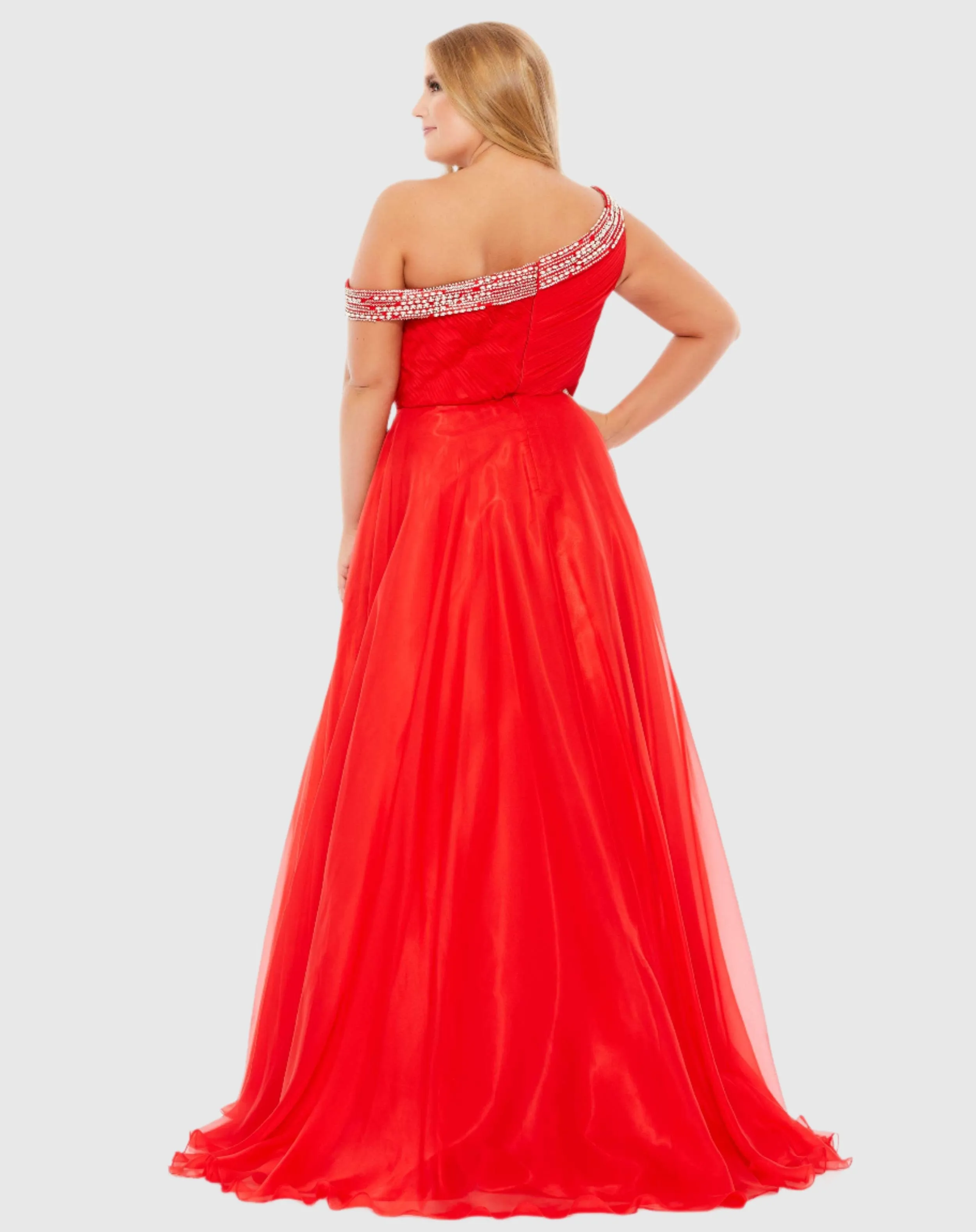 Beaded Drop Shoulder Pleated Flowy Gown (Plus) - FINAL SALE