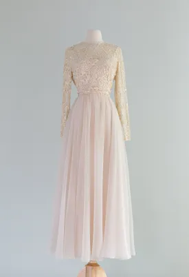 Beautiful Blushing Chiffon Evening Gown With Beaded Bodice / Waist 30