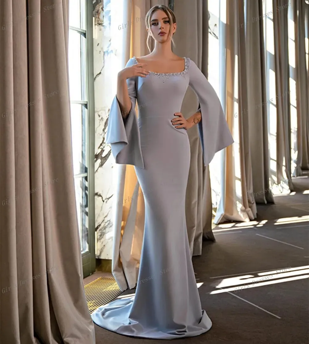 Beautiful Light Blue Satin Mermaid Evening Dress