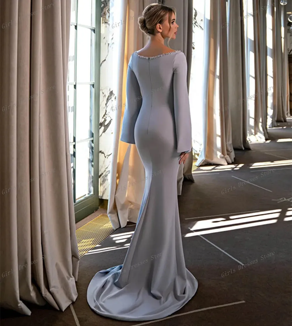 Beautiful Light Blue Satin Mermaid Evening Dress