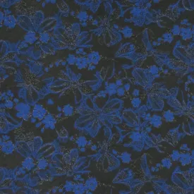 Black and Blue Floral Textured Brocade Fabric