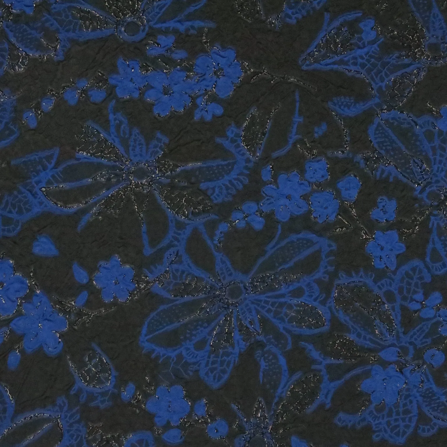 Black and Blue Floral Textured Brocade Fabric