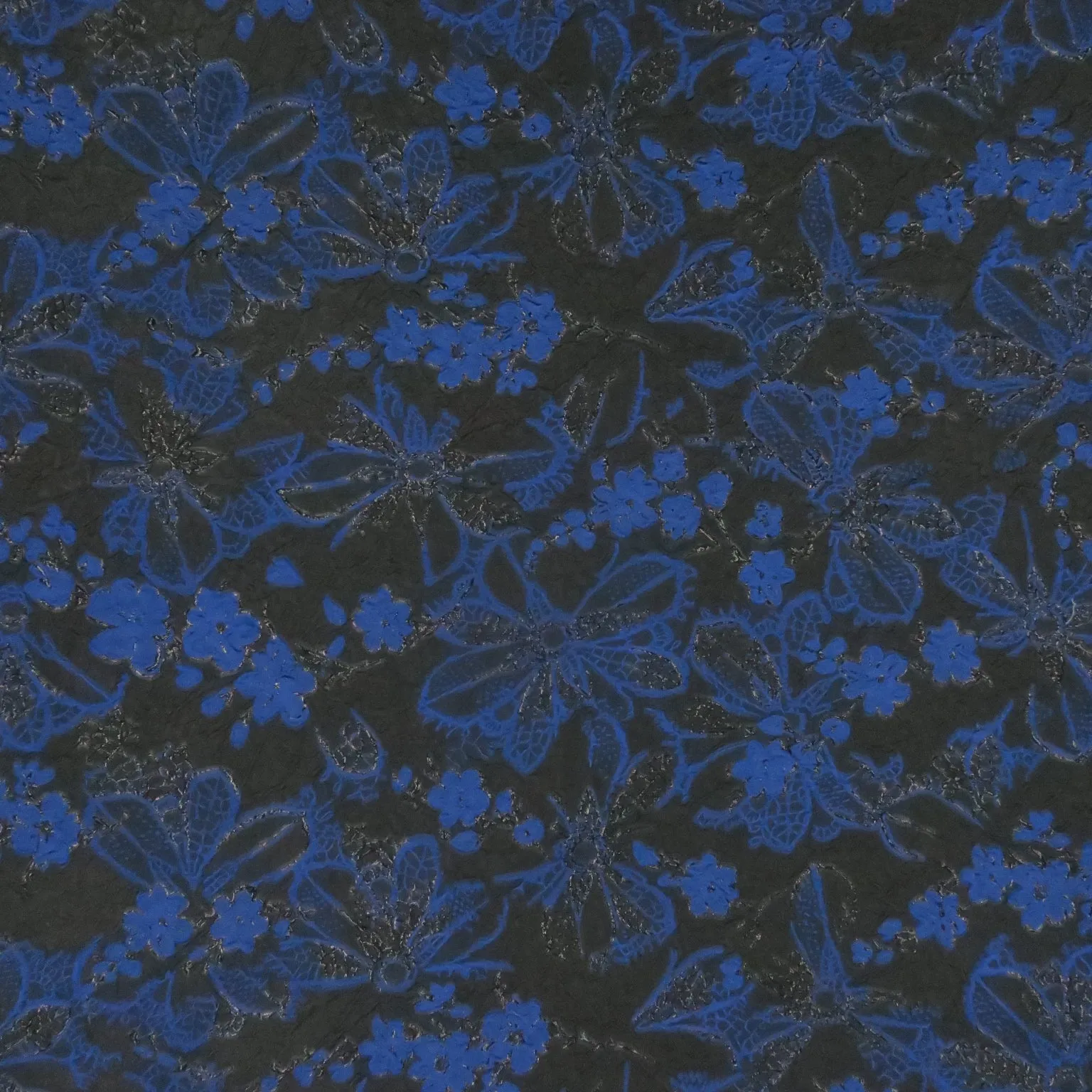 Black and Blue Floral Textured Brocade Fabric