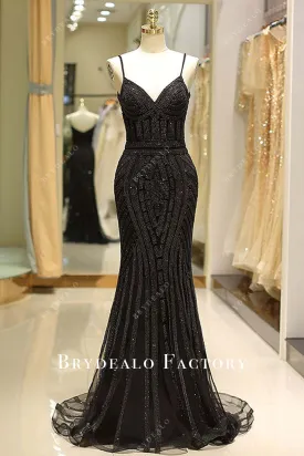 Black Glitter Spaghetti Straps Mermaid Evening Formal Dress