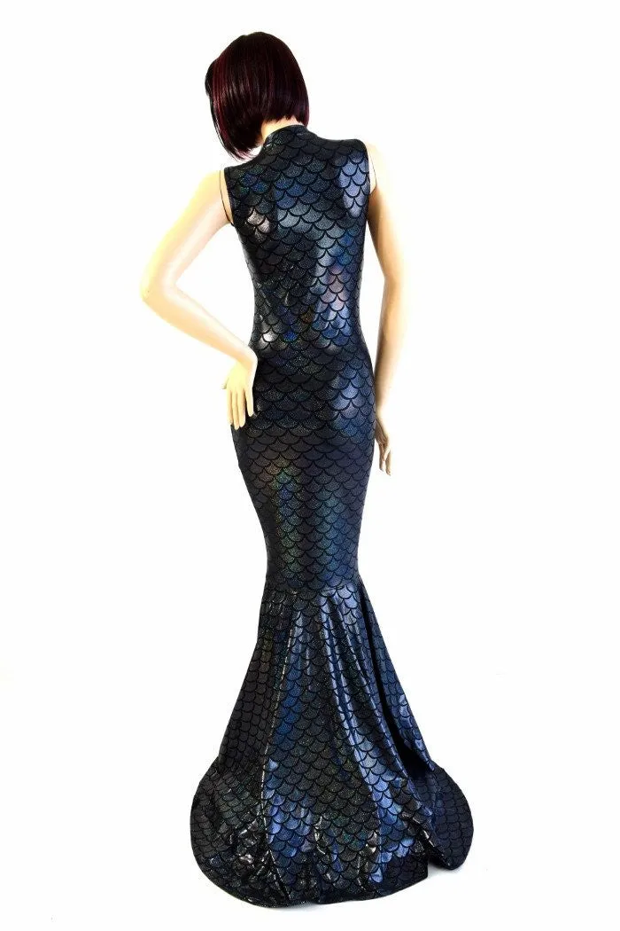 Black Mermaid V Neck Puddle Train Gown