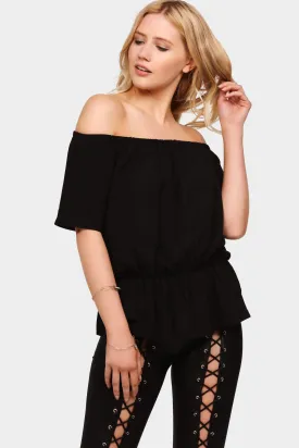 Black Off Shoulder Peplum Top