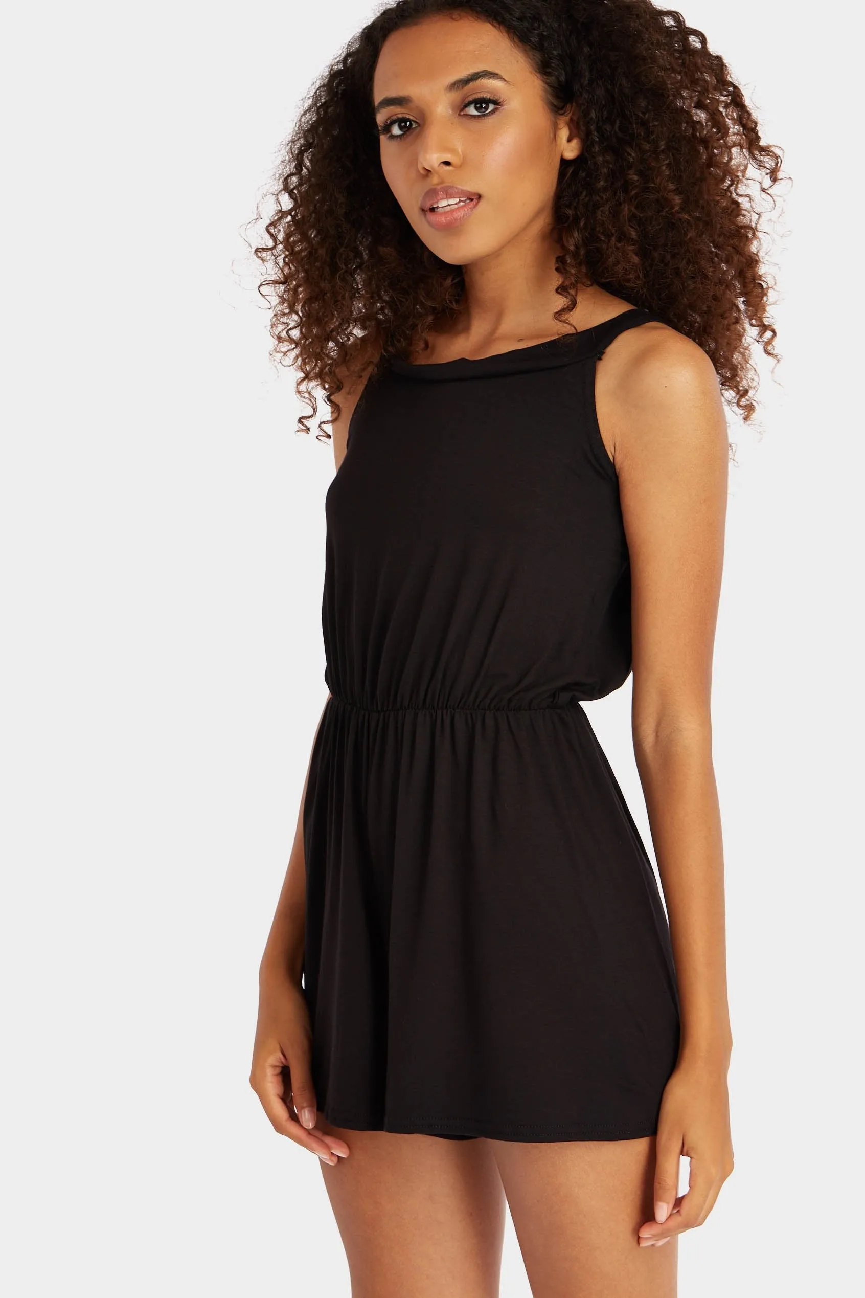 Black Off Shoulder Playsuit