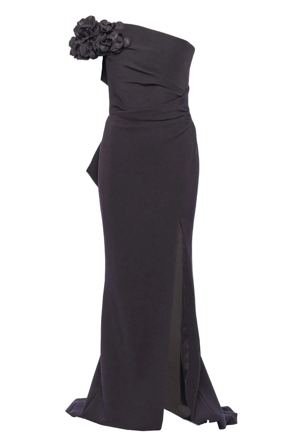 Black One Shoulder Crepe Gown