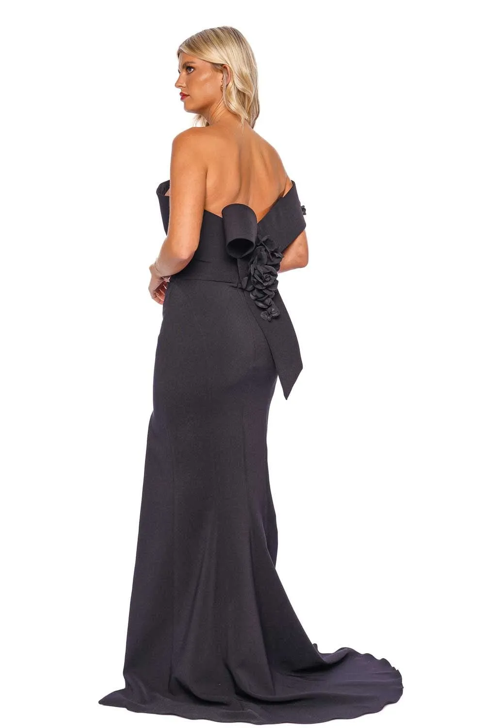 Black One Shoulder Crepe Gown