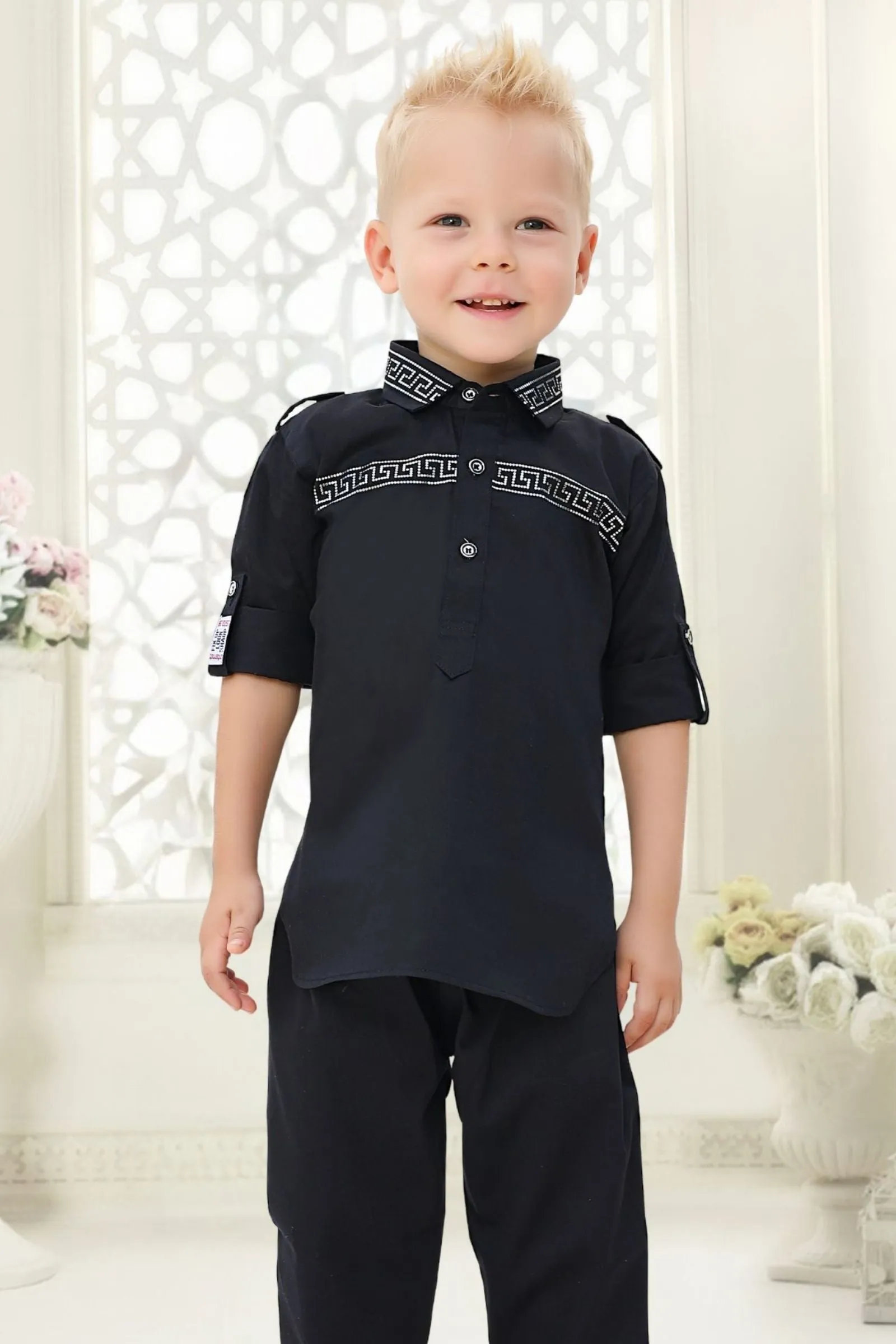 Black Pathani Suit Set for Boys