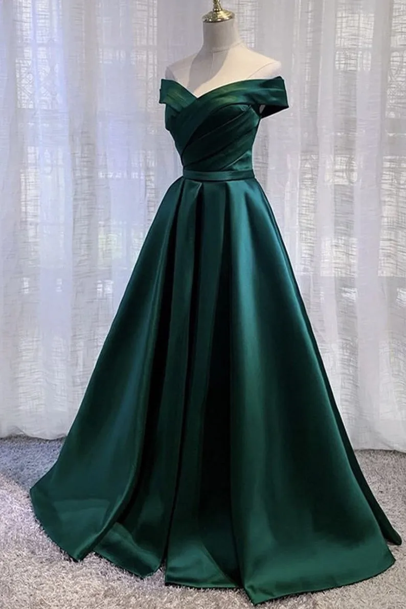 Black Satin Off Shoulder Long Simple Evening Dress Formal Dresses,Stunning Party Gown