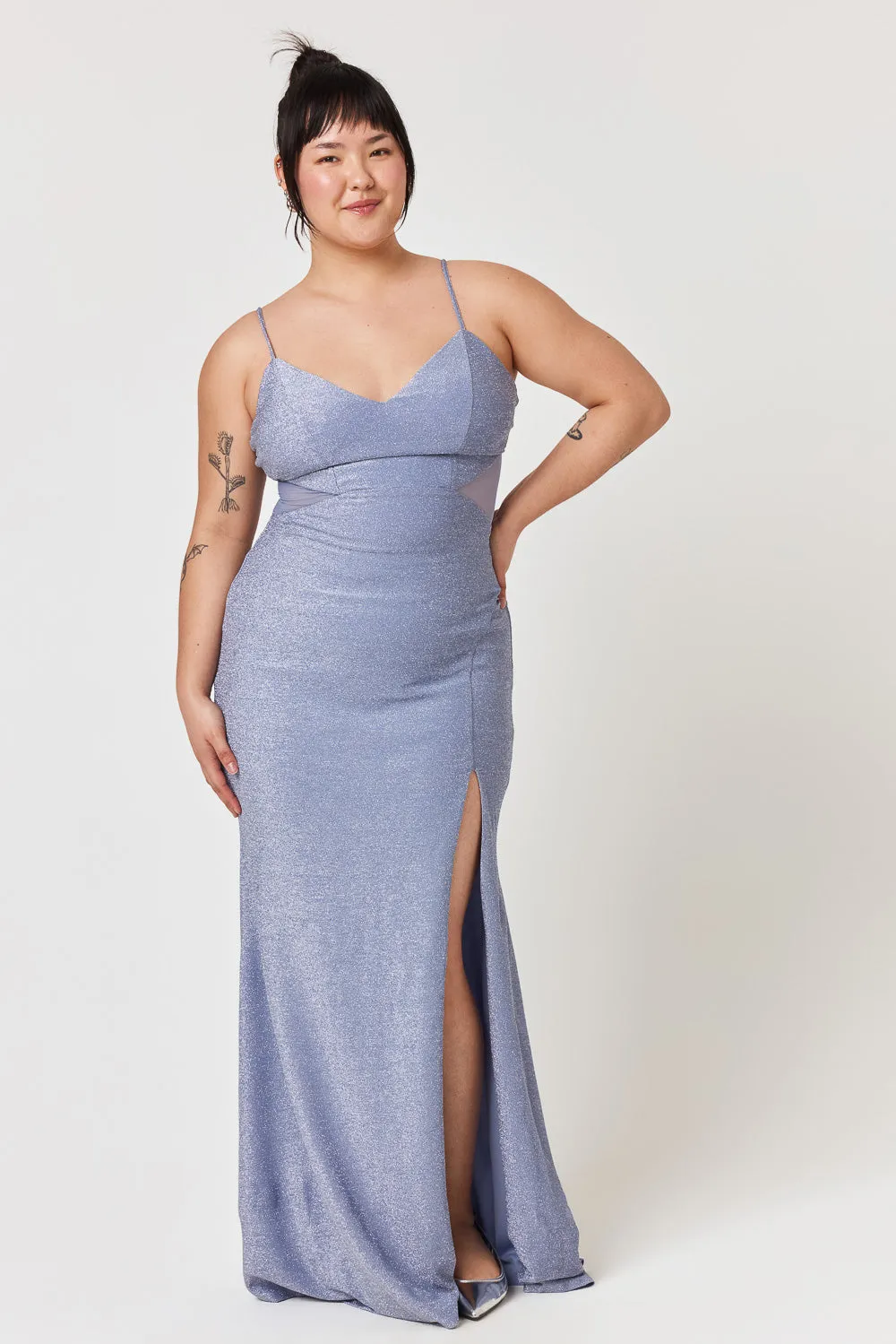 Blue Mesh Cut Out Gown