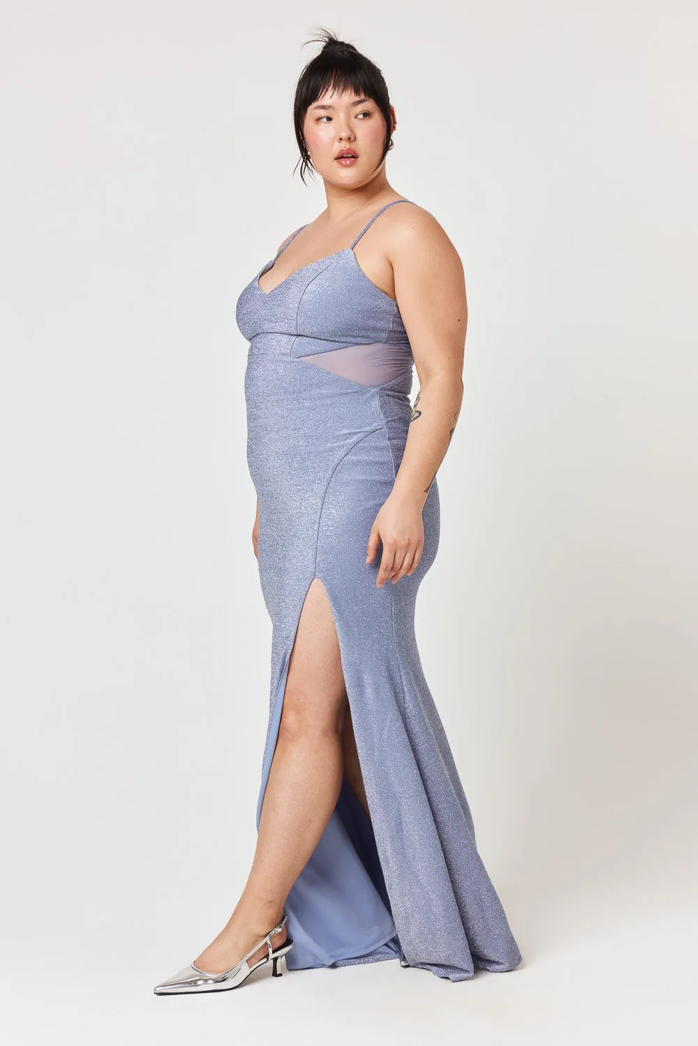 Blue Mesh Cut Out Gown