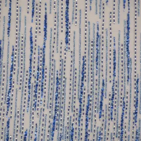 Blue Sequins and Beads Rain Embroidered Tulle Fabric