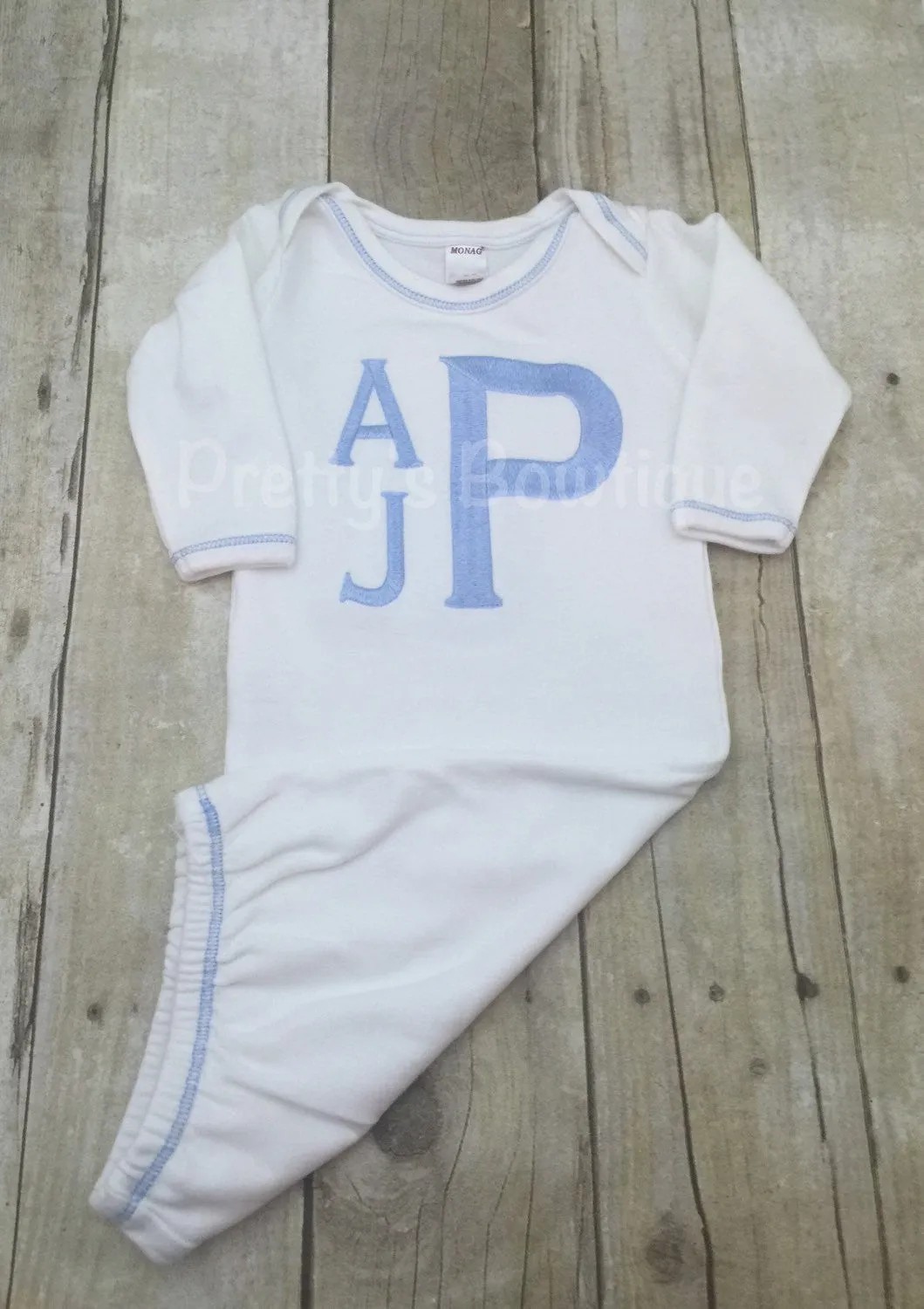 Boys Coming home outfit  Monogram gown~Monogramed newborn gown