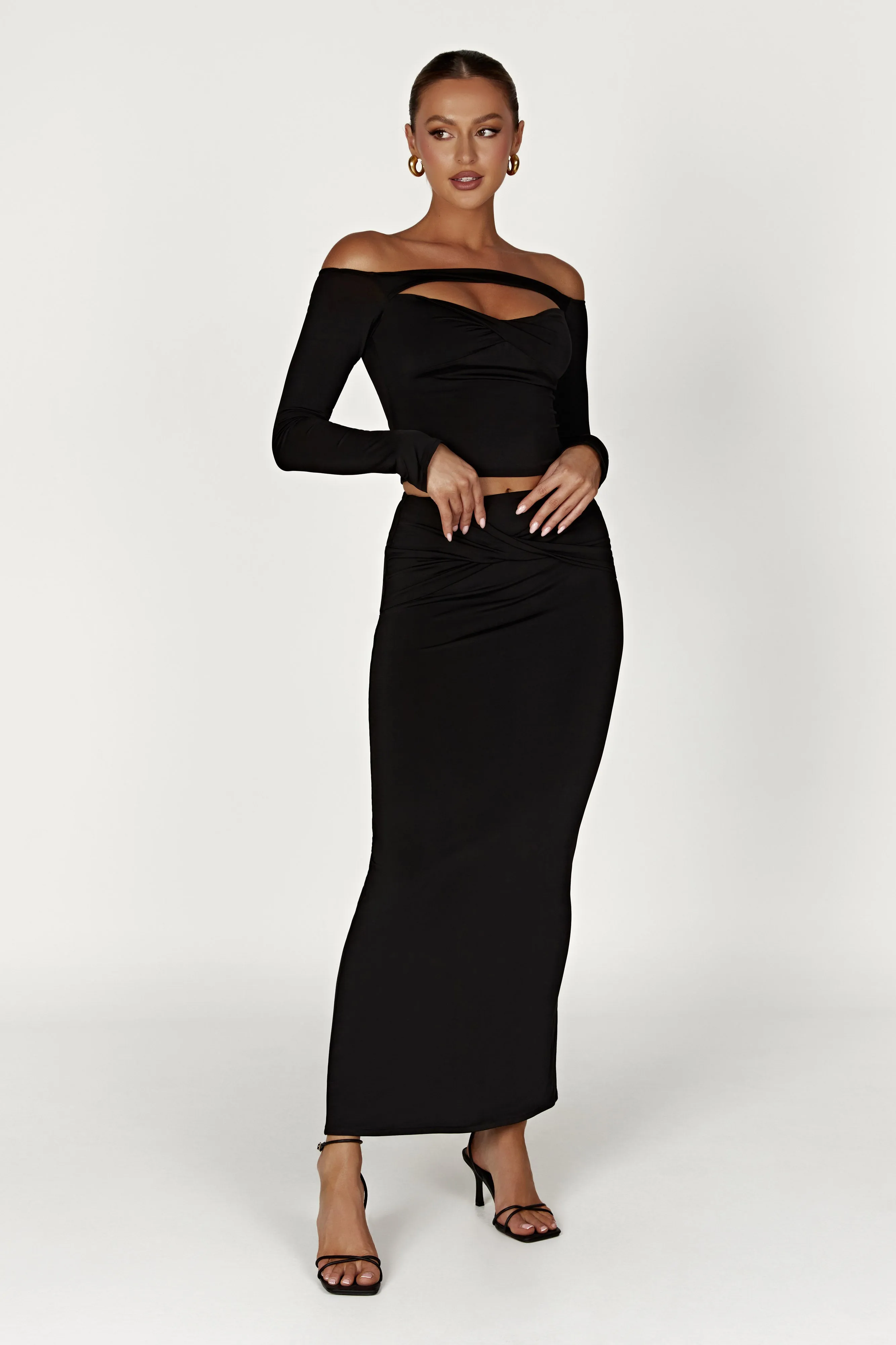 Ceri Off Shoulder Long Sleeve Top - Black