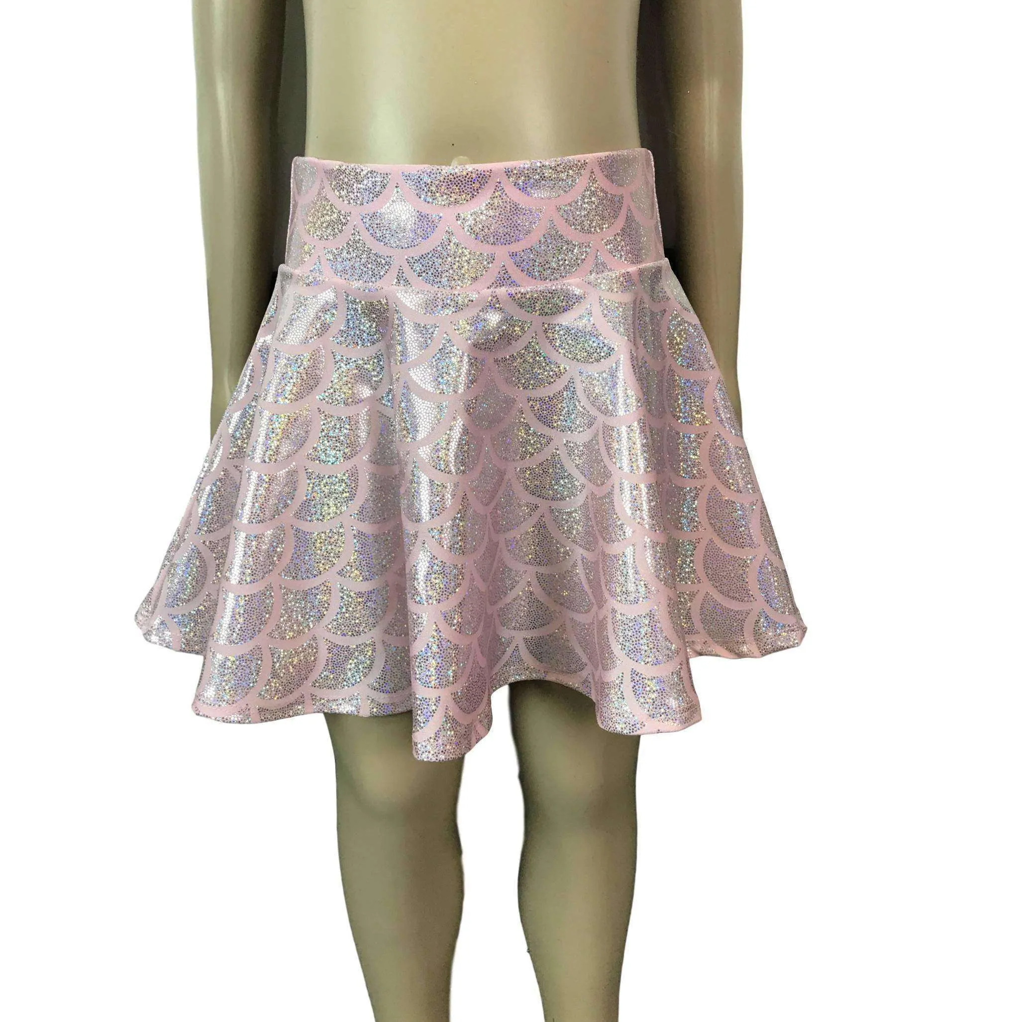 Children's Pink Mermaid Scales Holographic Skater Skirt