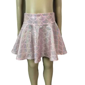 Children's Pink Mermaid Scales Holographic Skater Skirt