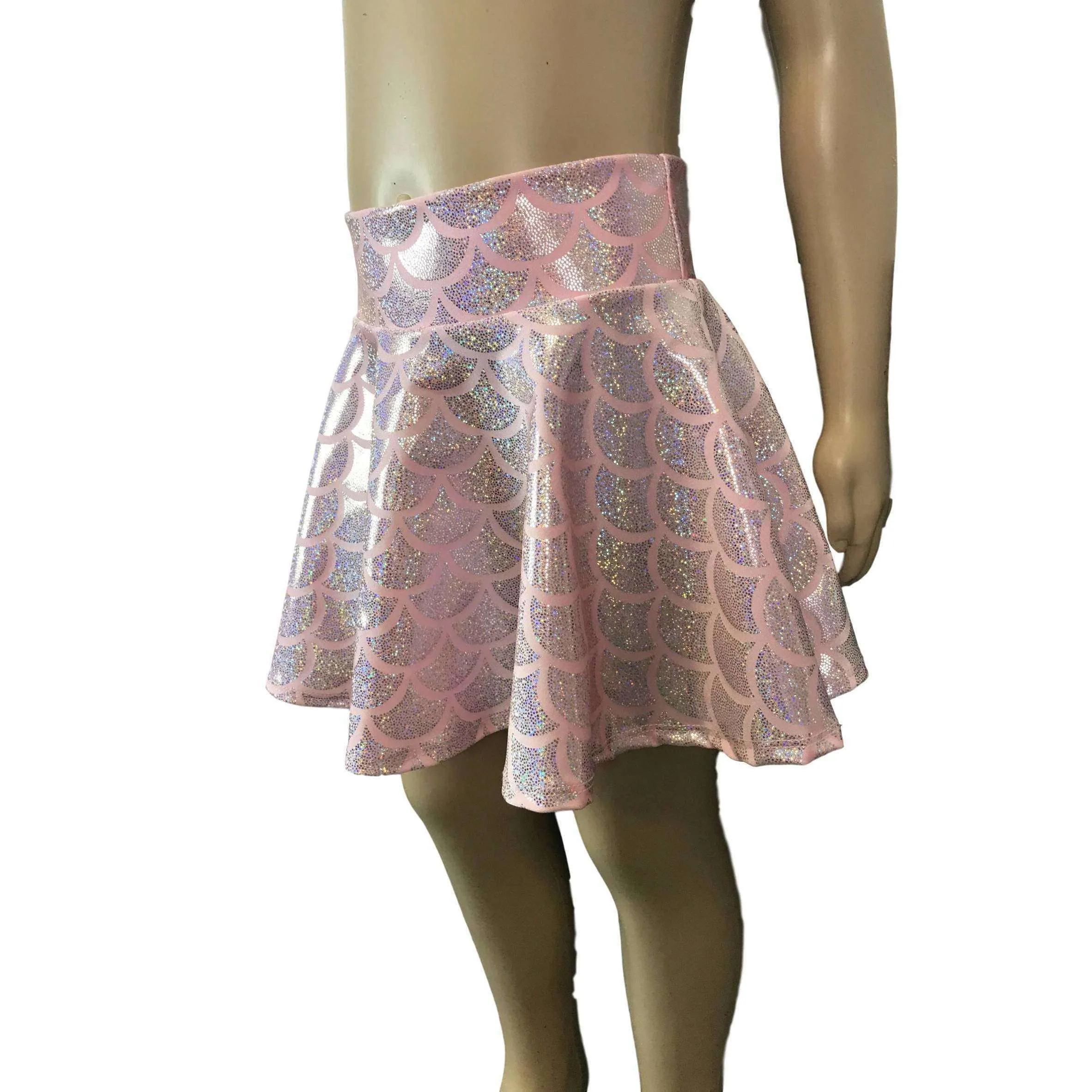 Children's Pink Mermaid Scales Holographic Skater Skirt