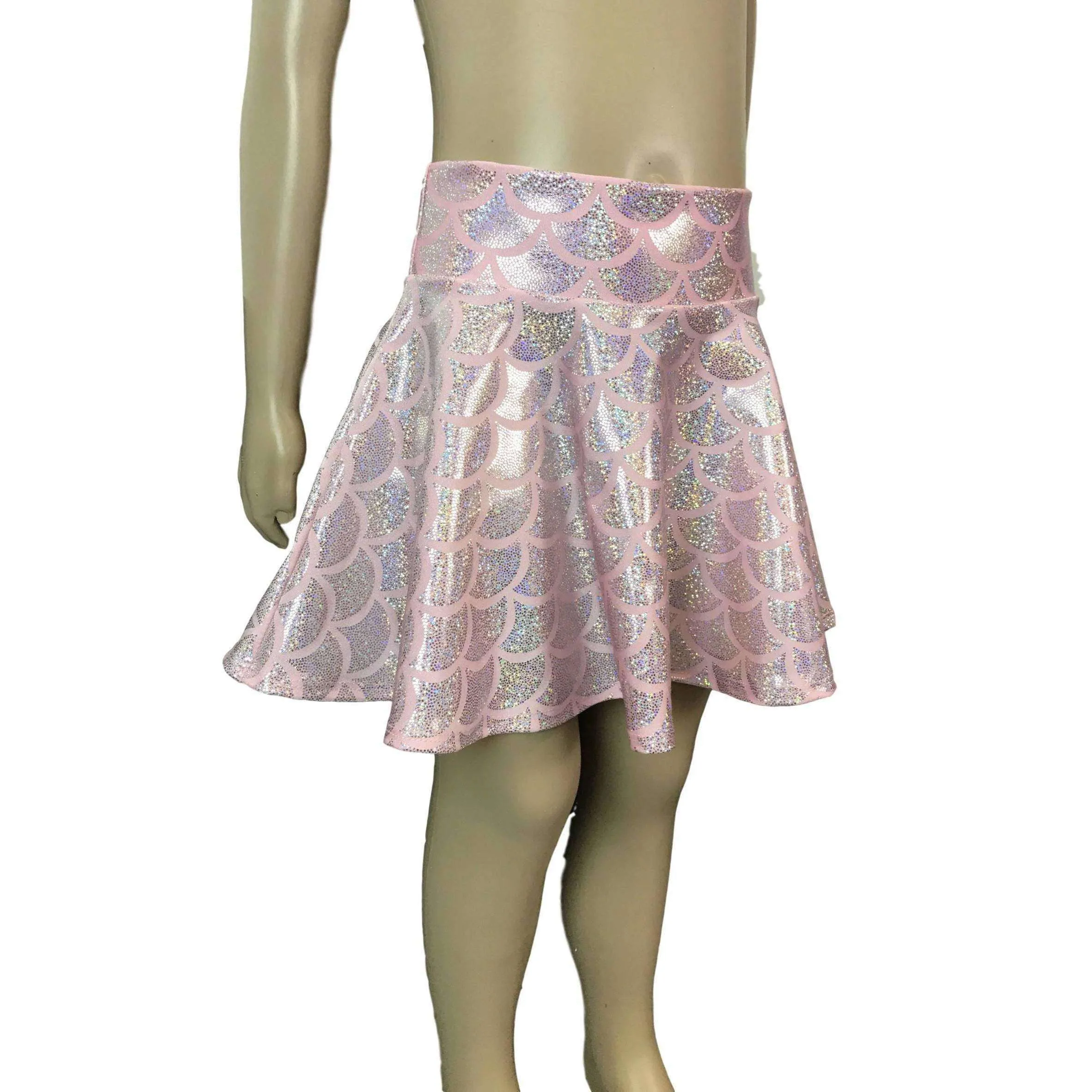 Children's Pink Mermaid Scales Holographic Skater Skirt