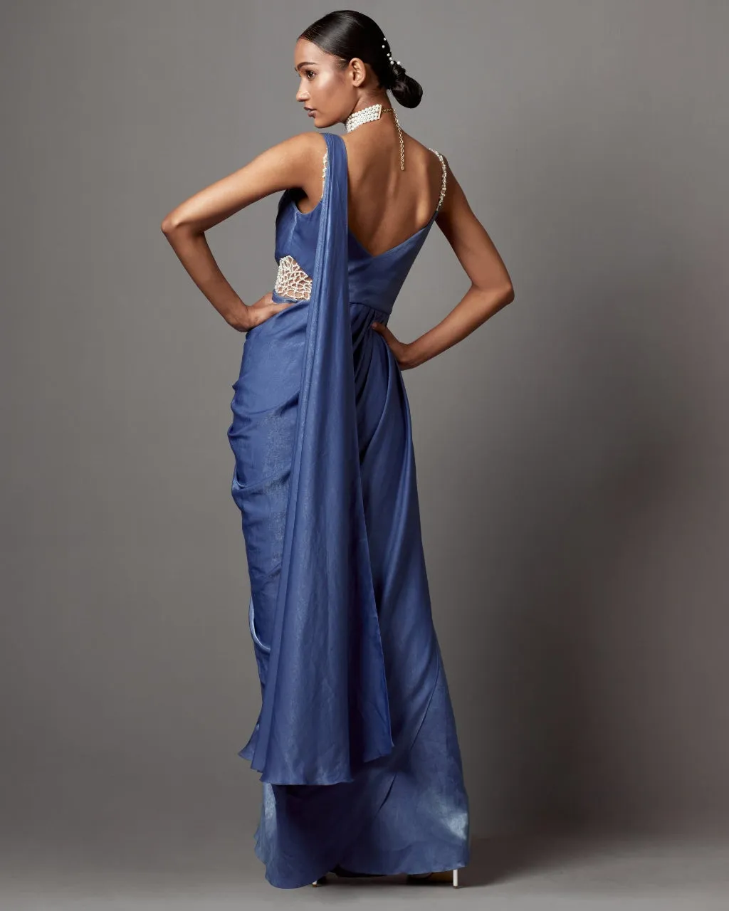 Dust Blue Dust Drape Gown Sari Set