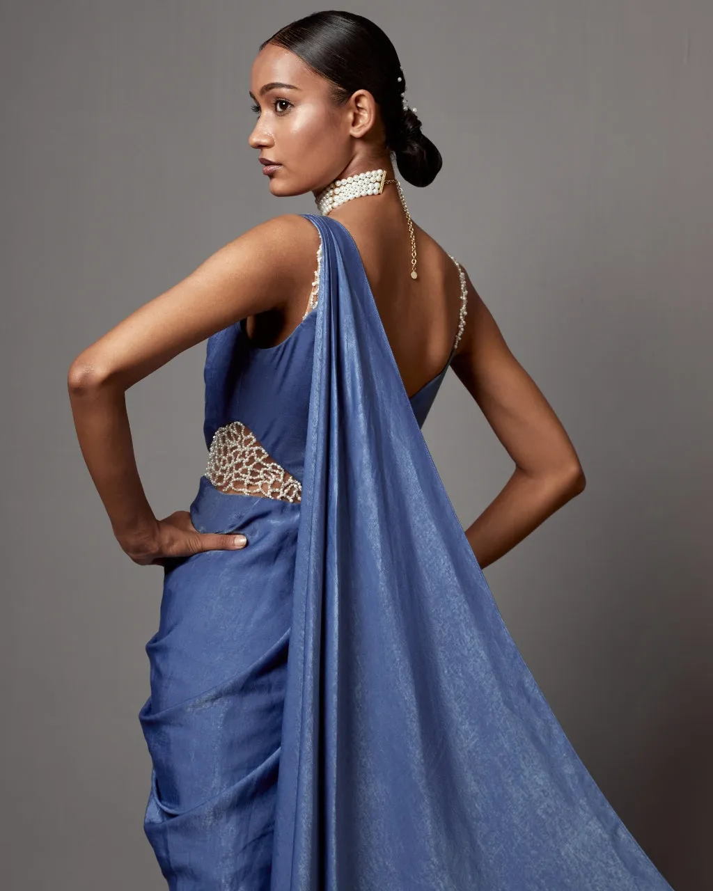 Dust Blue Dust Drape Gown Sari Set