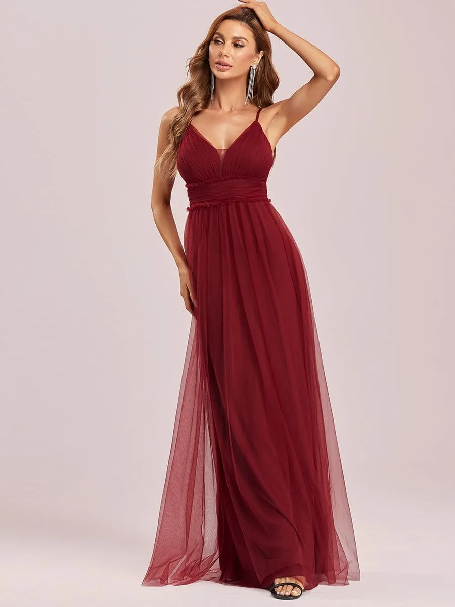 Elegant Pleated Spaghetti Strap Evening Dress