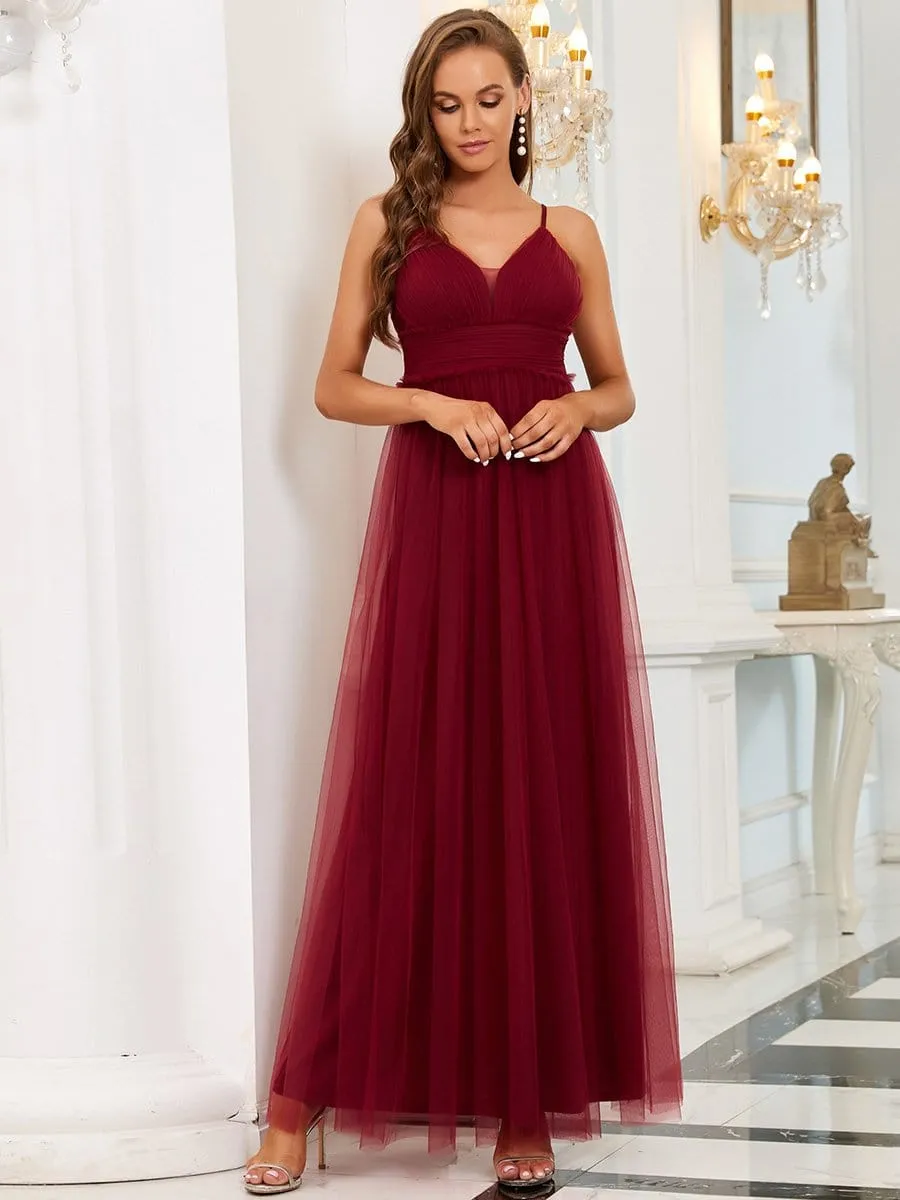 Elegant Pleated Spaghetti Strap Evening Dress