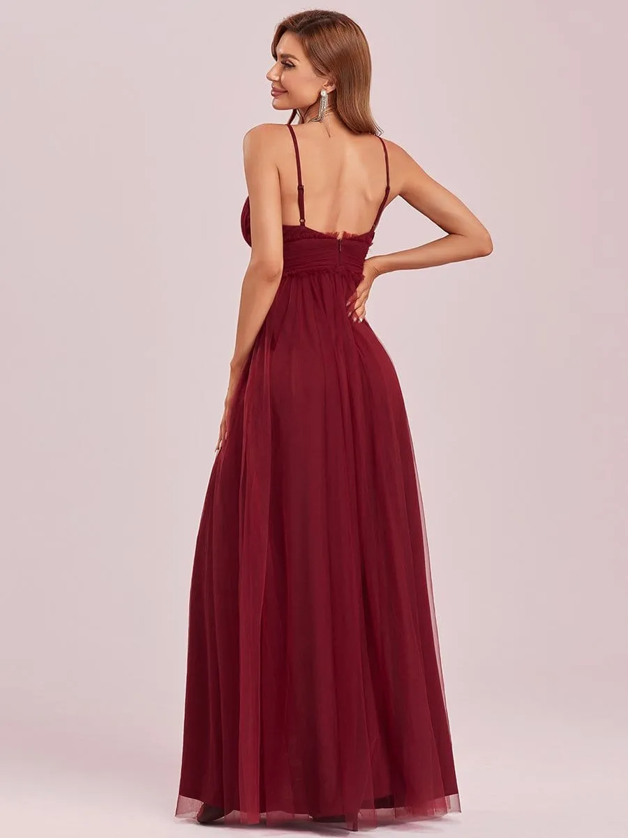 Elegant Pleated Spaghetti Strap Evening Dress