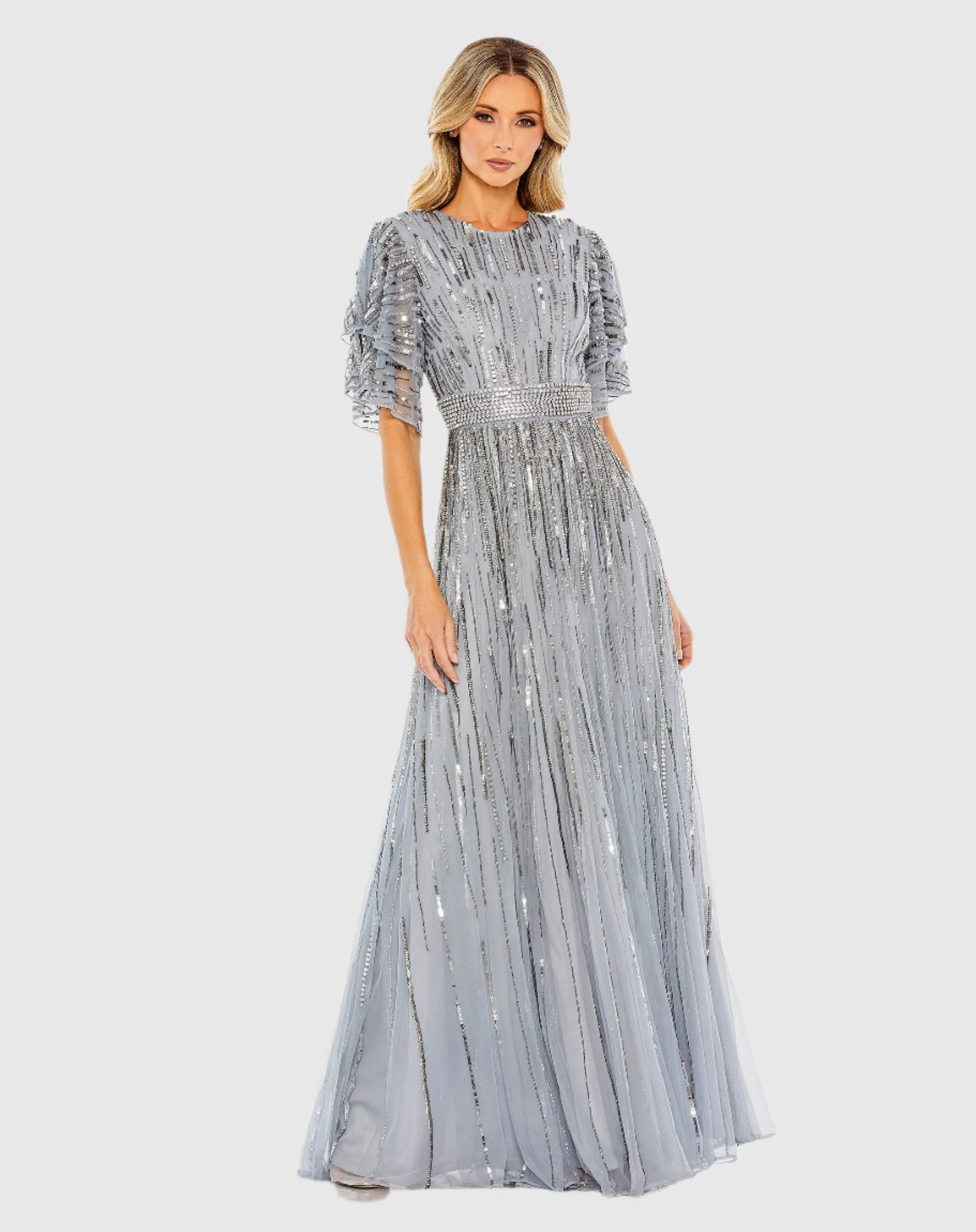 Embellished Full Length Layered Sleeve Gown