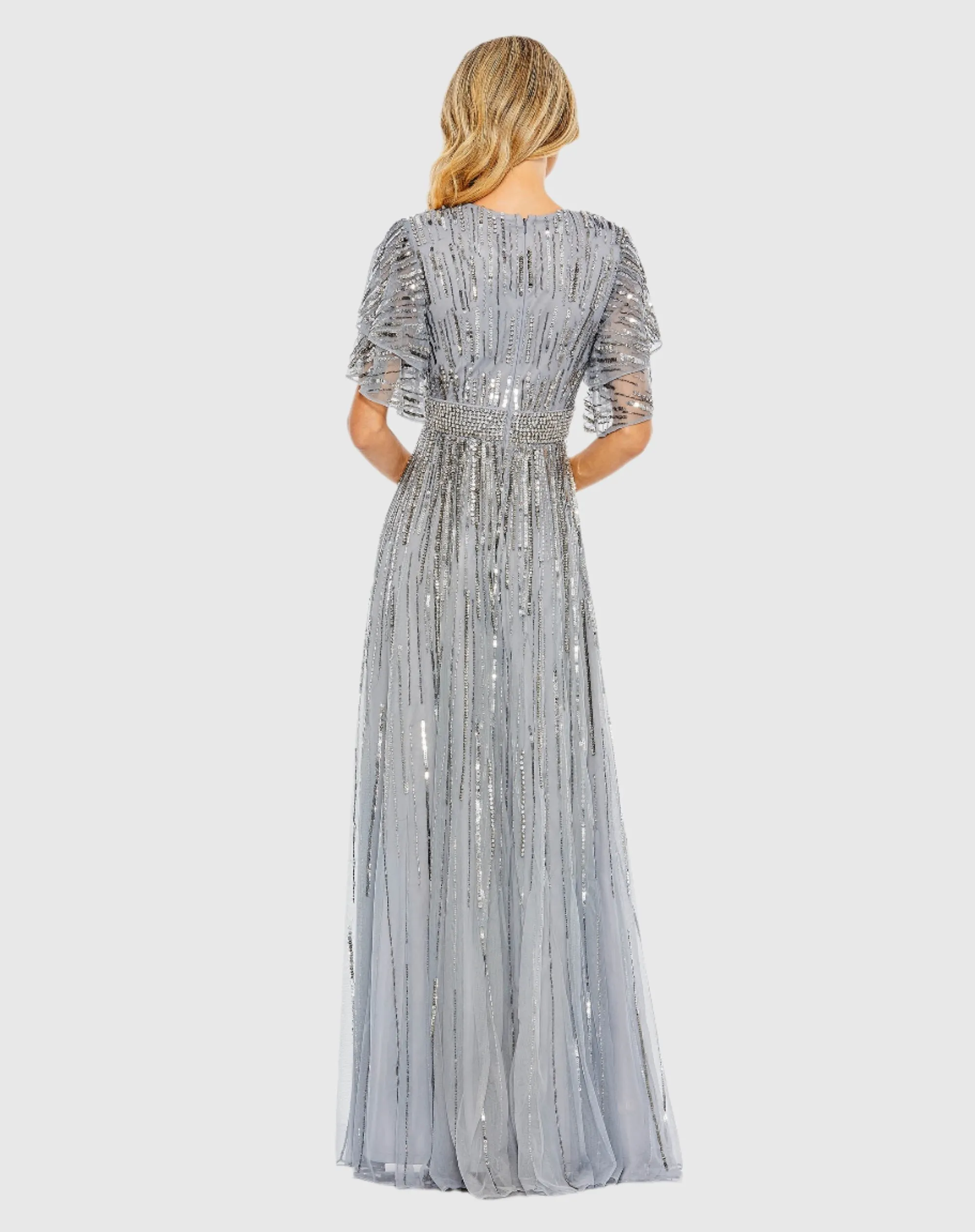 Embellished Full Length Layered Sleeve Gown