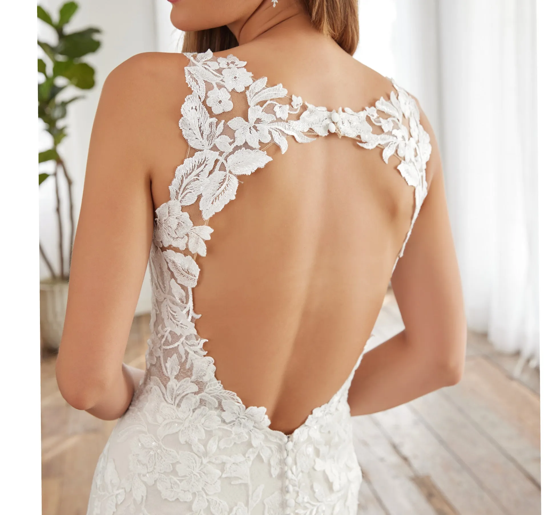 Floral Lace Mermaid Gown In Ivory Almond Nude