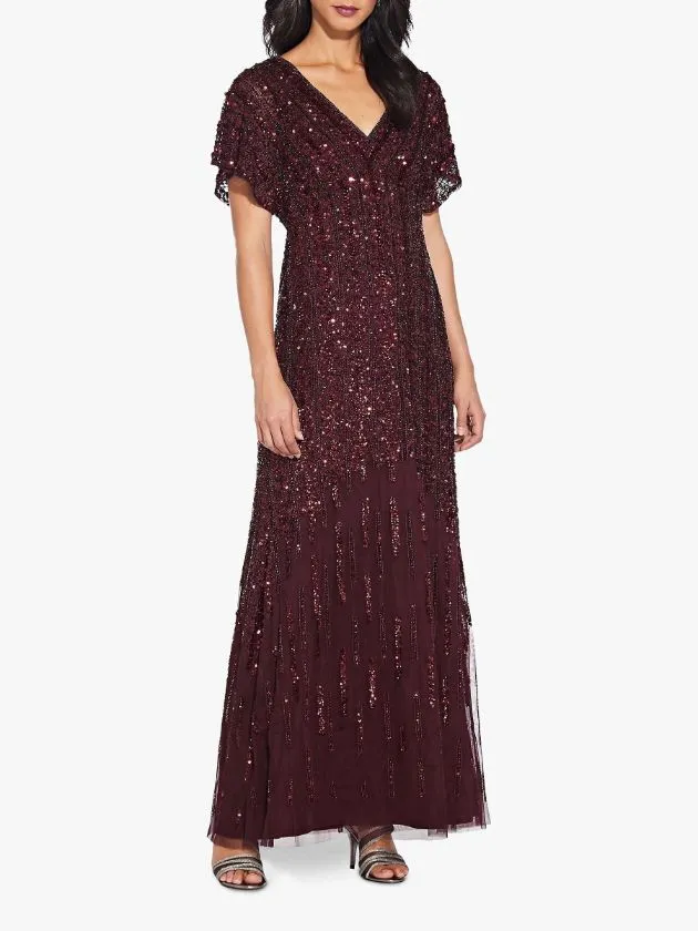 Flutter Sleeve Beaded Gown