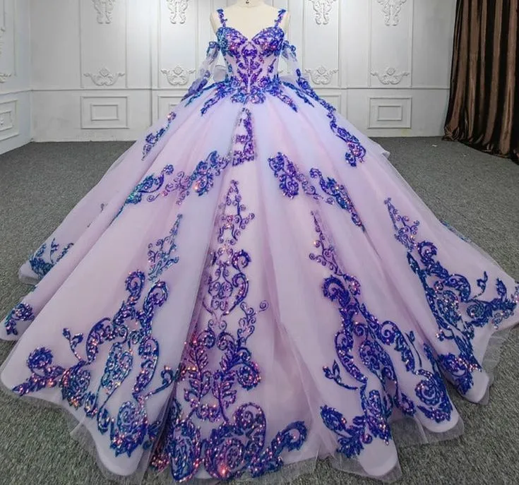 Gorgeous Purple Sweetheart Evening Party Dress Sequin Ball Gown Quinceanera Dress Long Prom Dress SH1067